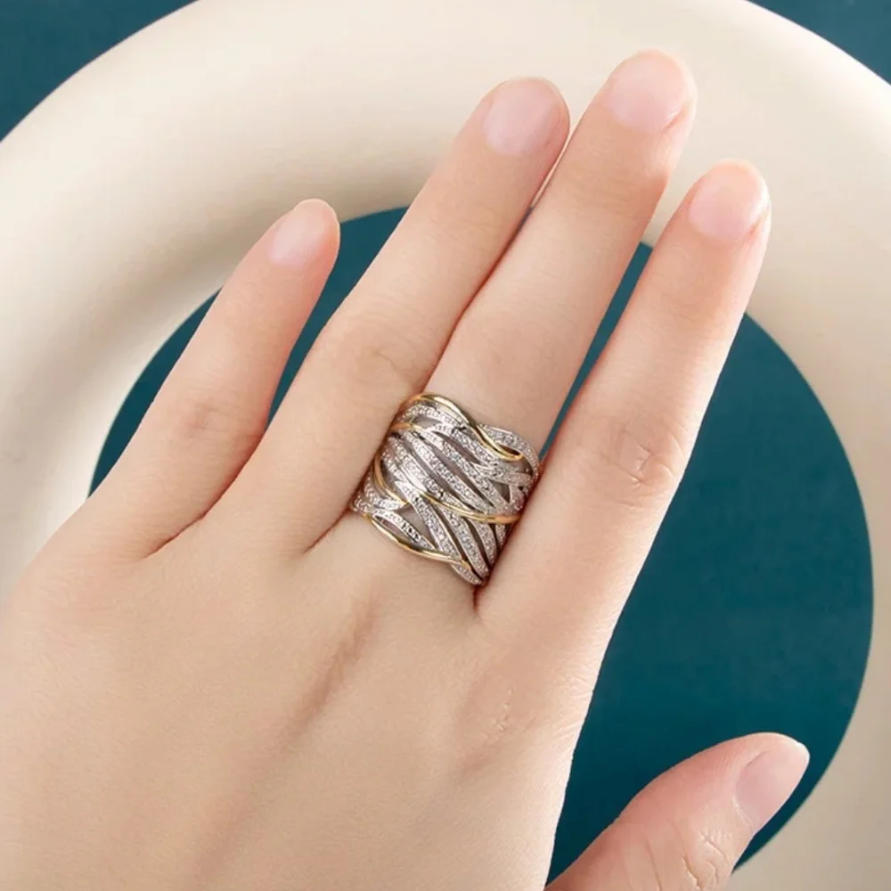 New Two Tone Multilayer 925 Sterling Silver Ring - Picture 2 of 9